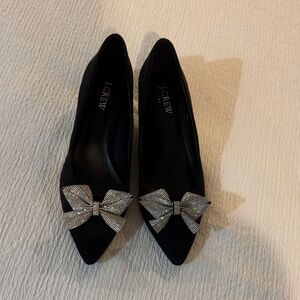 J. Crew Black Flats with Bow Accent